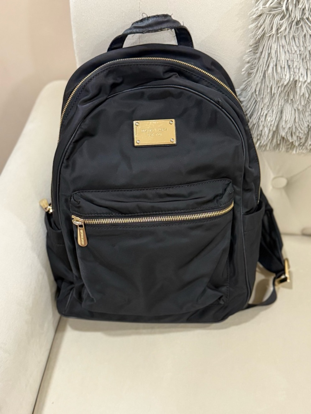 Michael Kors Black Nylon Backpack with Gold Hardware